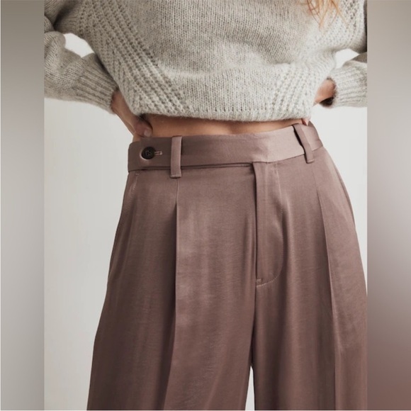 Madewell The Harlow Wide-Leg Pant in Satin Iced Mocha Brown 14 NWT NO380 - Picture 15 of 16